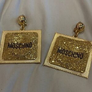Moschino Gold Crystal Square Earrings